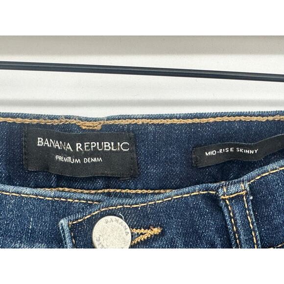 Banana Republic Mid Rise Skinny Jeans Cropped Blue Dark Wash Cuffed Western 26 - Picture 3 of 9